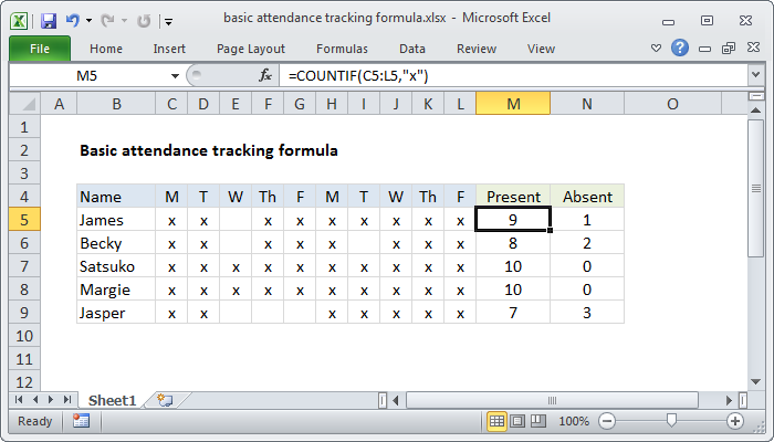 Excel Attendance Sheet Formula